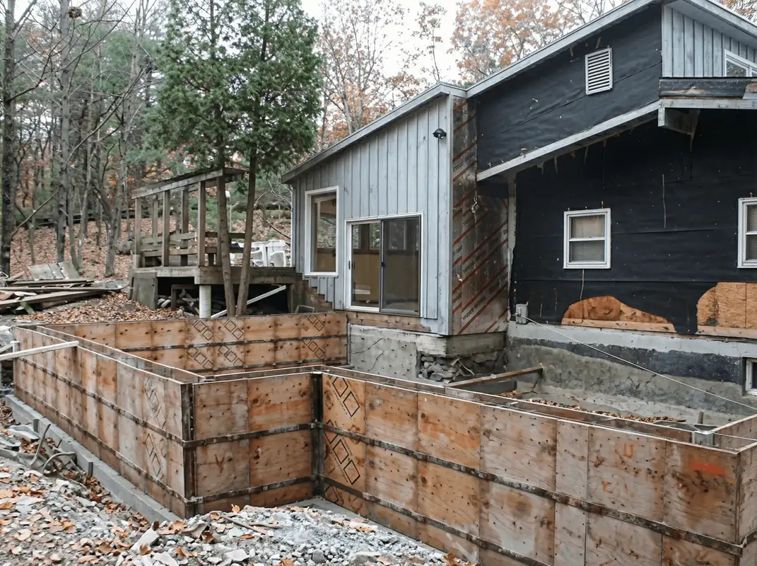 Prepared site with foundation forms for home remodeling and addition project in Anchorage, AK